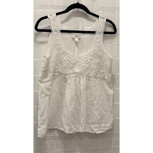 LOFT Petite White Cotton Crochet Lace Tank Top Sleeveless Blouse Size MP